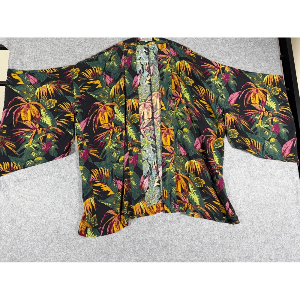 World Market Kimono Wrap Women OS Black Tropical Floral Excellent Viscose Boho